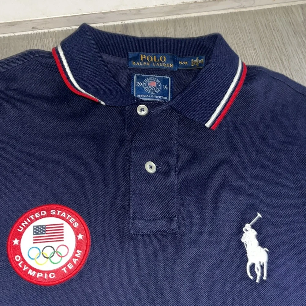 Ralph Lauren Mens L Spell Out Athlete Issued 2016 Olympics Collared Polo Shirt